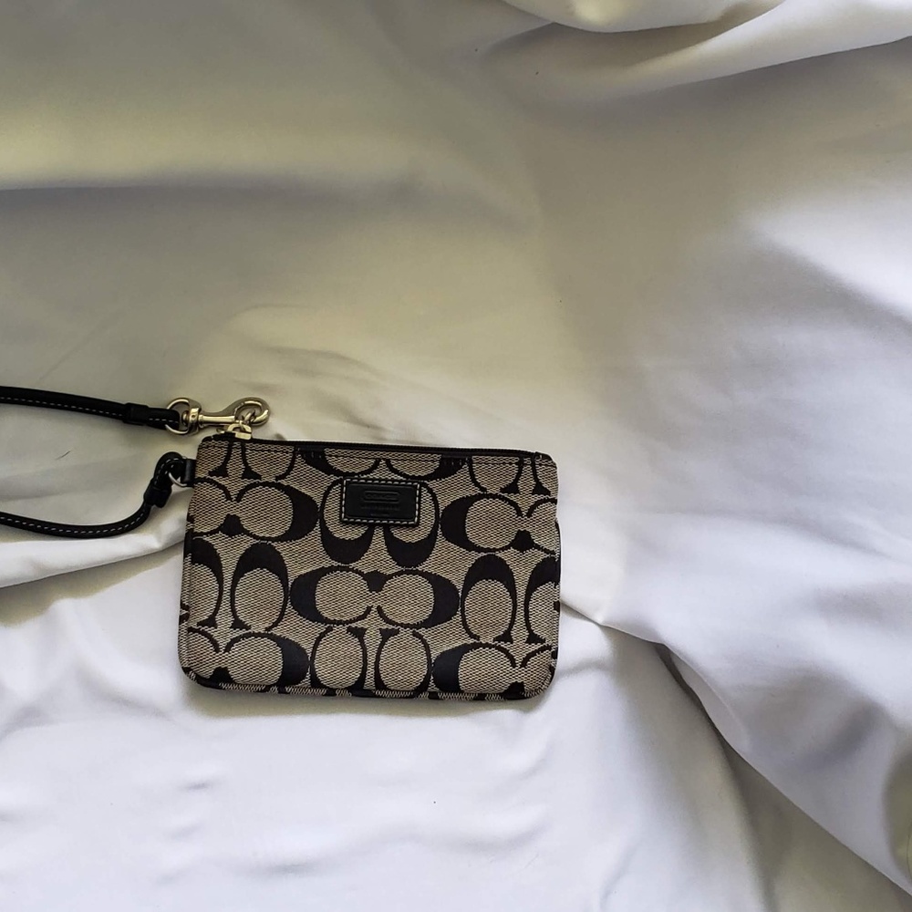 Coach Canvas Signature Logo Small Wristlet.